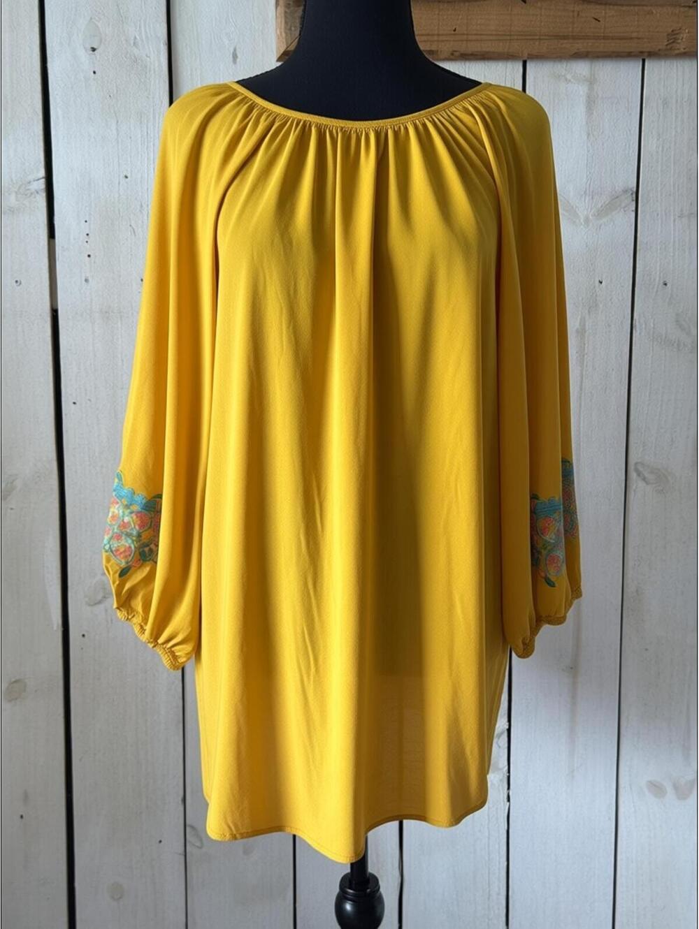 Yellow Embroidered Bohemian Tunic Top - Picture 2 of 7